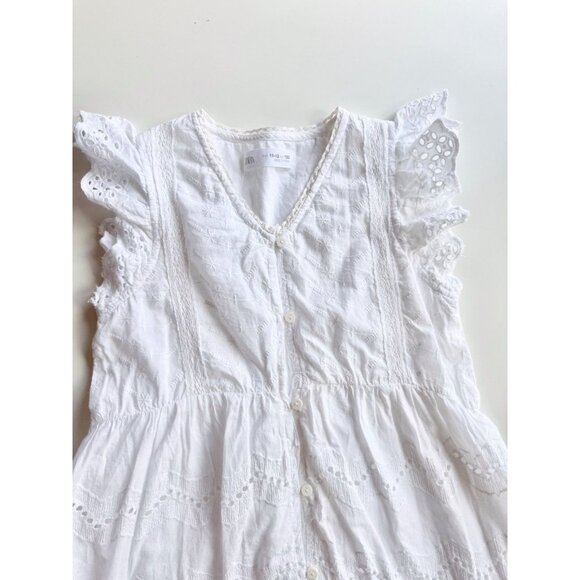 Girls' ZARA White Cotton Poplin Embroidered Eyelet Tiered Maxi Dress, Size 11-12 - Picture 3 of 14